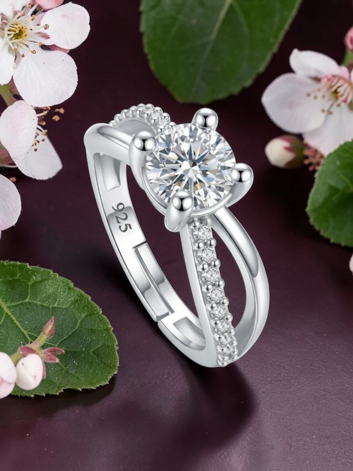 925 Sterling Silver Ring for Women | Adjustable Twister Woman Ring | Sterling Silver Cubic Zirconia Ring