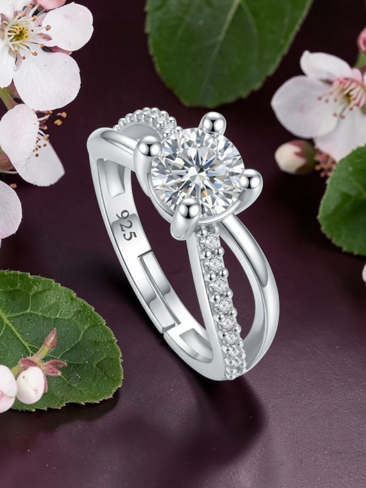925 Sterling Silver Ring for Women | Adjustable Twister Woman Ring | Sterling Silver Cubic Zirconia Ring