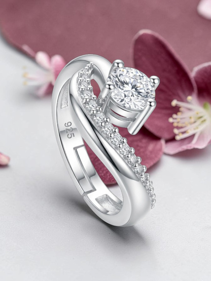 925 Sterling Silver Ring for Women | Adjustable Twister Woman Ring | Sterling Silver Cubic Zirconia Ring