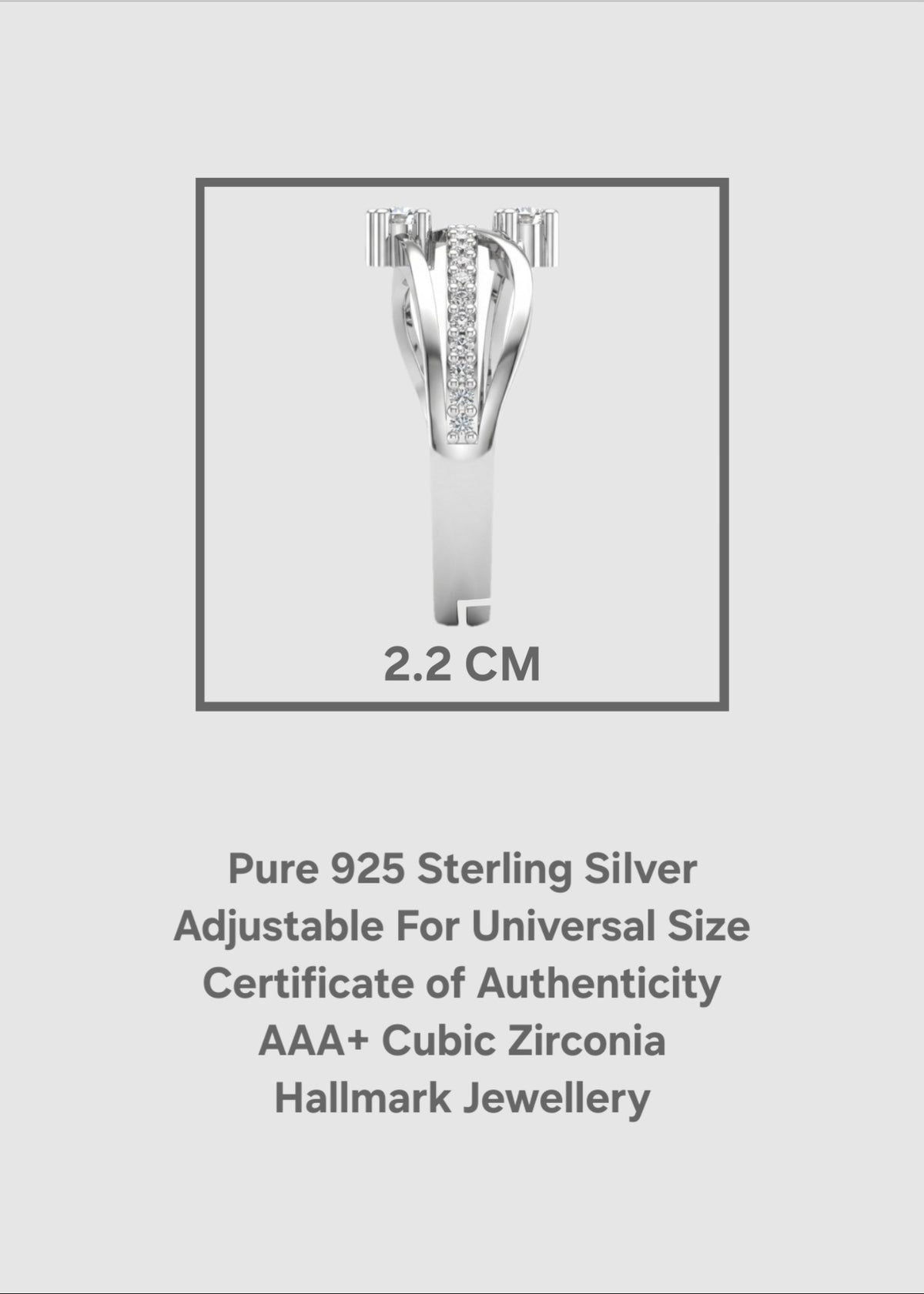 Pure 925 Sterling Silver Ring for Woman | AAA+ Cubic Zirconia Adjustable Rhodium Plated Ring