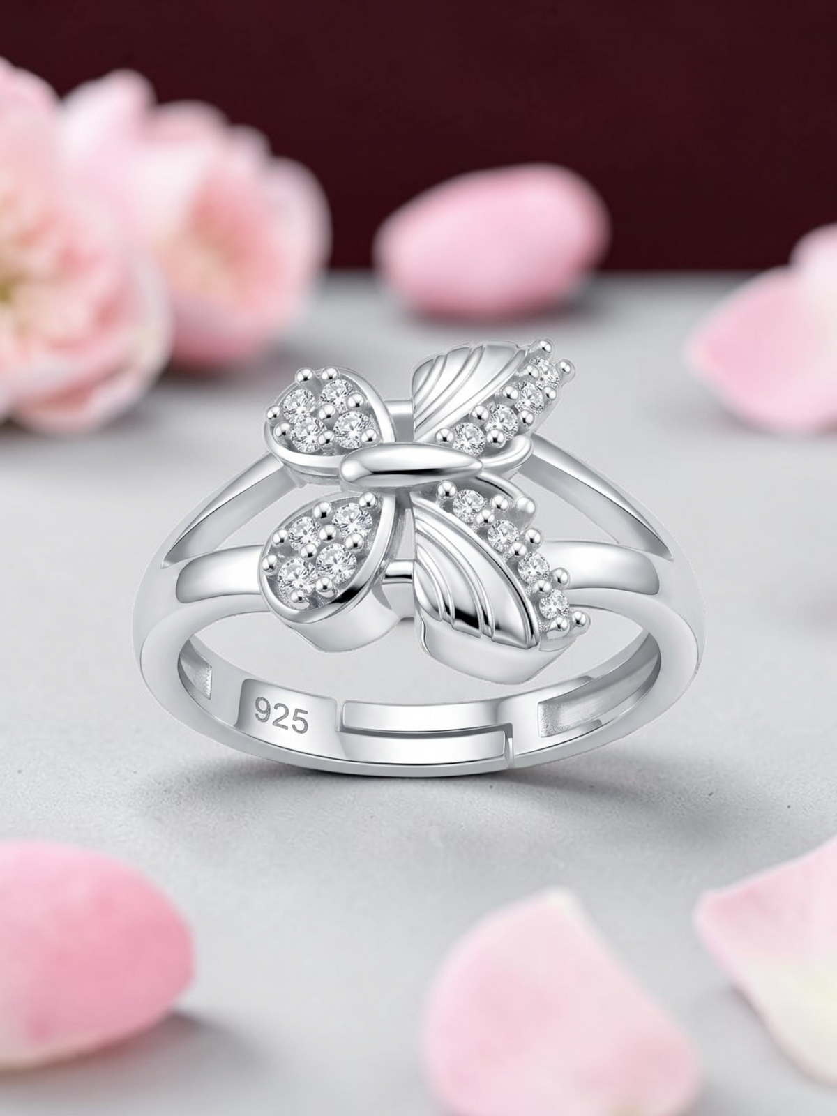 925 Sterling Silver Butterfly Ring for Woman | Adjustable AAA+ Cubic Zirconia Rhodium Plated Ring