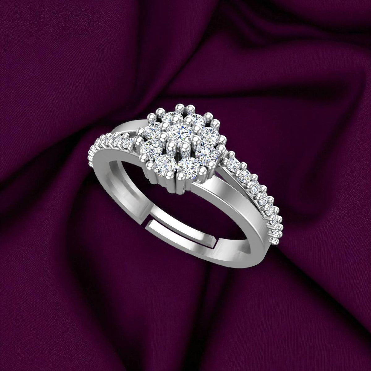Pure 925 Sterling Silver Ring for Woman | Adjustable Cubic Zirconia Rhodium Plated Ring