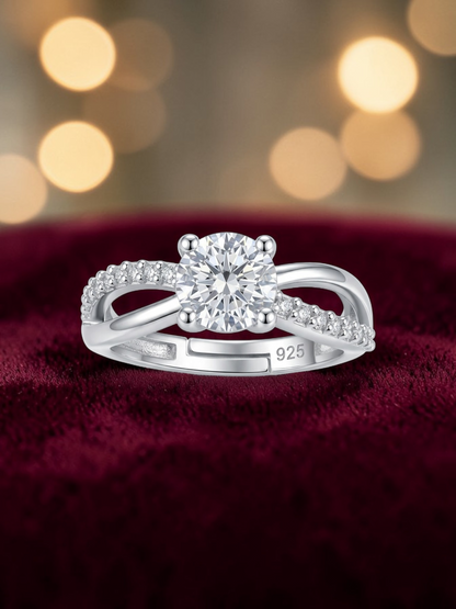 Sterling Silver Ring for women | Adjustable Solitaire Ring for Girls | Sterling Silver Cubic Zirconia Ring