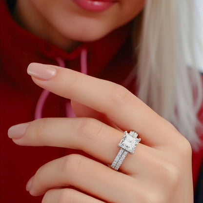 Pure 925 Sterling Silver Ring for Women | Adjustable Rhodium Plated 6/6MM AAA+ Square Zirconia Ring