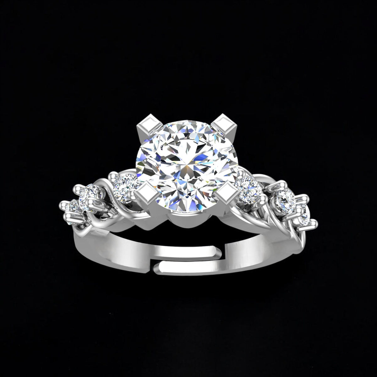 Pure 925 Sterling Silver Ring for Women | Adjustable Solitaire 6MM AAA+ Cubic Zirconia Rhodium Plated Ring