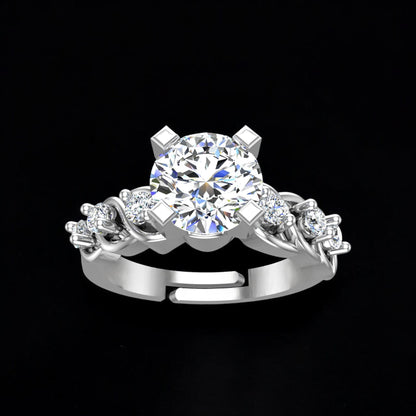 Pure 925 Sterling Silver Ring for Women | Adjustable Solitaire 6MM AAA+ Cubic Zirconia Rhodium Plated Ring