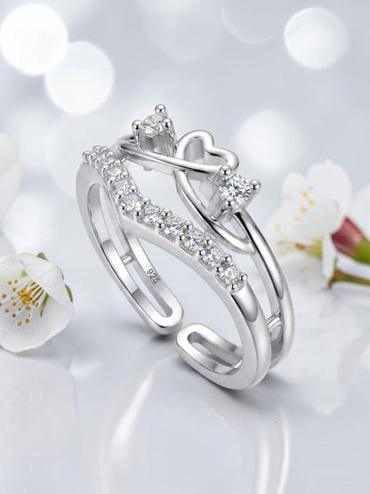 SH24K 925 Silver Infinity Heart Adjustable Multi-row Ring for Women
