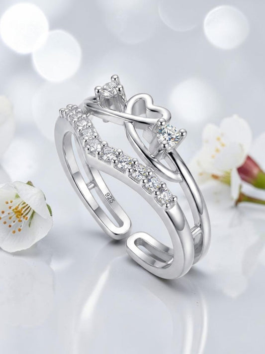 SH24K 925 Silver Infinity Heart Adjustable Multi-row Ring for Women