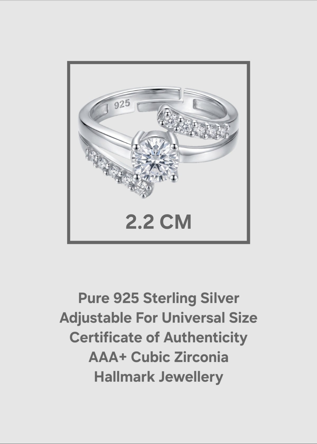 925 Sterling Silver Adjustable Ring for Girls & Women | 5MMAAA+ Cubic Zirconia Rhodium Plated Ring