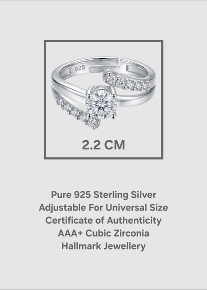 925 Sterling Silver Adjustable Ring for Girls & Women | 5MMAAA+ Cubic Zirconia Rhodium Plated Ring