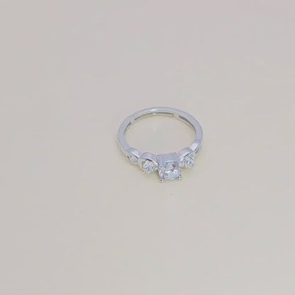 SH24K 925 Sterling Silver for Women 3-Stone Adjustable Ring with CZ