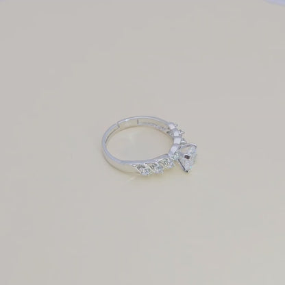 Pure 925 Sterling Silver Ring for Women | Adjustable Solitaire 6MM AAA+ Cubic Zirconia Rhodium Plated Ring