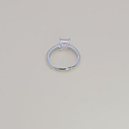 Pure 925 Sterling Silver Ring for Women | Adjustable Squares Pink Zircon Rhodium Plated Ring