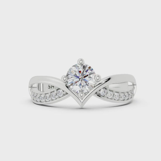 SH24K 925 Adjustable V-Shape Solitaire Silver Ring for Women