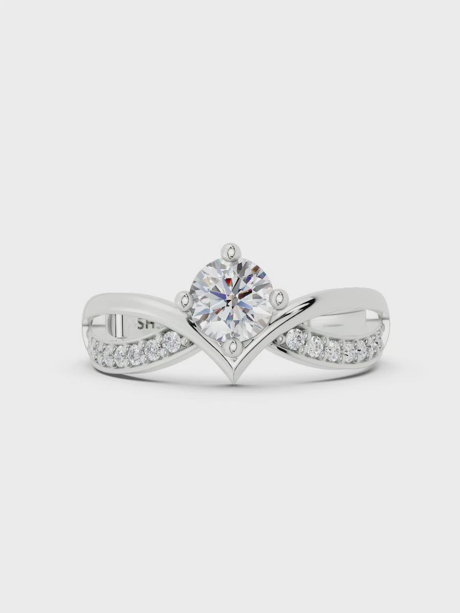 SH24K 925 Adjustable V-Shape Solitaire Silver Ring for Women