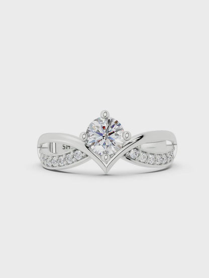 SH24K 925 Adjustable V-Shape Solitaire Silver Ring for Women