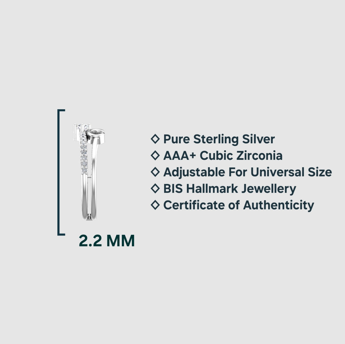 Pure 925 Sterling Silver Ring for Women | Adjustable Ring for Girls | Sterling Silver Cubic Zirconia Sterling Silver Plated Ring