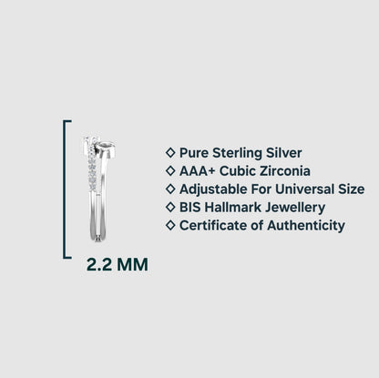 Pure 925 Sterling Silver Ring for Women | Adjustable Ring for Girls | Sterling Silver Cubic Zirconia Sterling Silver Plated Ring