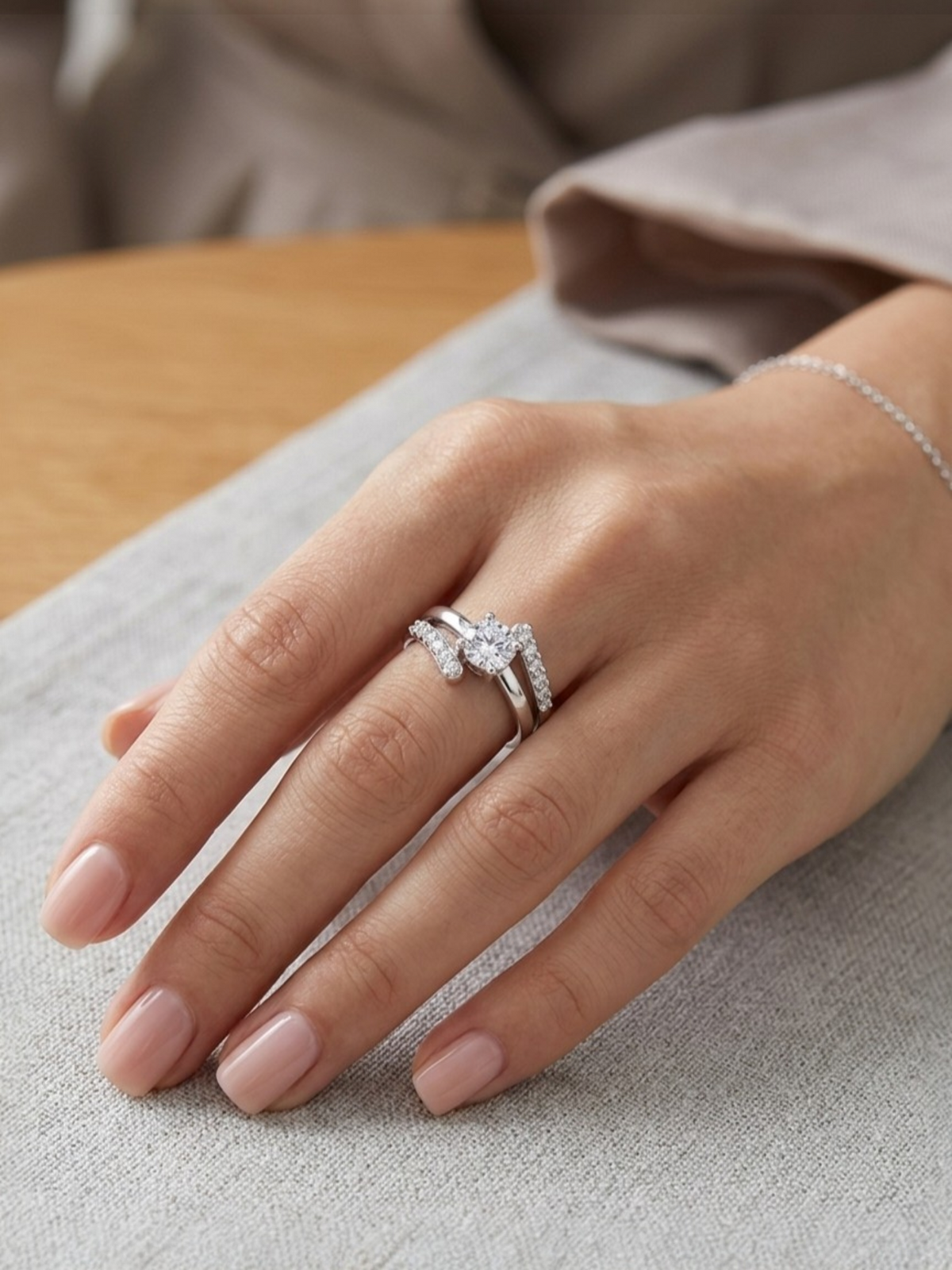 925 Sterling Silver Adjustable Ring for Girls & Women | 5MMAAA+ Cubic Zirconia Rhodium Plated Ring