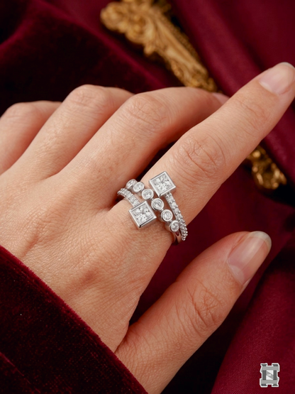Pure 925 Sterling Silver Ring for Women | Adjustable Ring for Girls | Square AAA+ Cubic Zirconia Rhodium Plated Ring