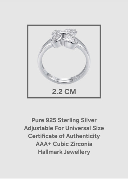 925 Sterling Silver Butterfly Ring for Woman | Adjustable AAA+ Cubic Zirconia Rhodium Plated Ring