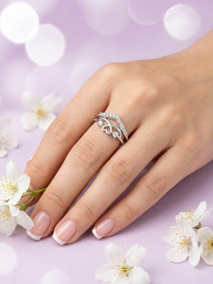 SH24K 925 Silver Infinity Heart Adjustable Multi-row Ring for Women