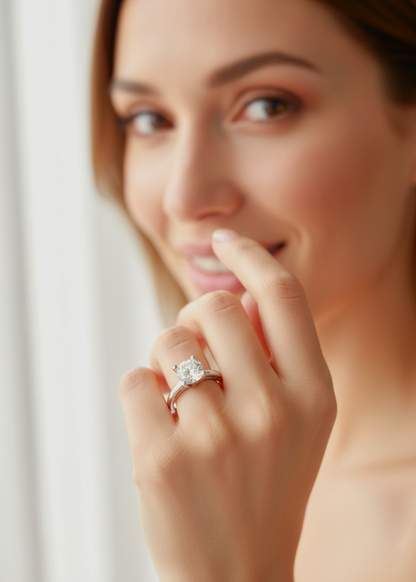 SH24K 925 Sterling Silver Ring for Women Adjustable Solitaire Ring for Girls