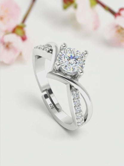 SH24K 925 Adjustable V-Shape Solitaire Silver Ring for Women