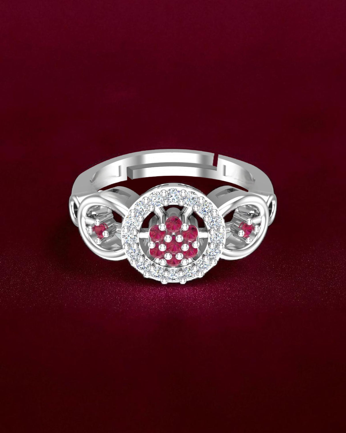 Pure 925 Sterling Silver Ring for Women | Ruby Touch Adjustable Cubic Zirconia Rhodium Plated Ring