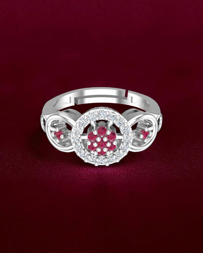 Pure 925 Sterling Silver Ring for Women | Ruby Touch Adjustable Cubic Zirconia Rhodium Plated Ring