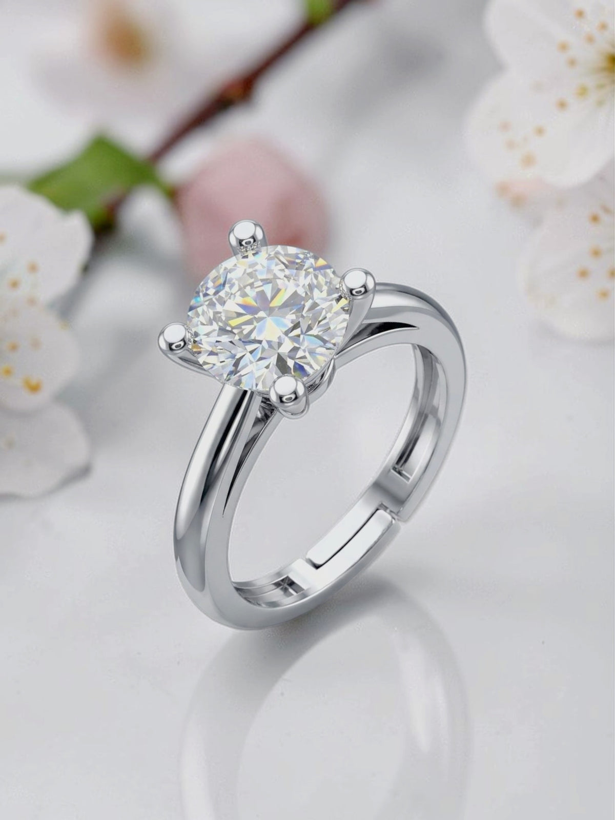 SH24K 925 Sterling Silver Ring for Women Adjustable Solitaire Ring for Girls
