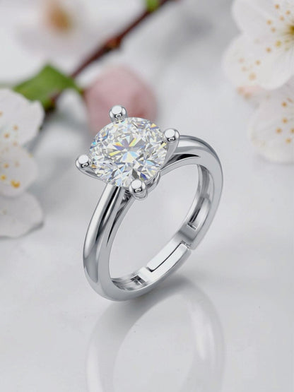 SH24K 925 Sterling Silver Ring for Women Adjustable Solitaire Ring for Girls