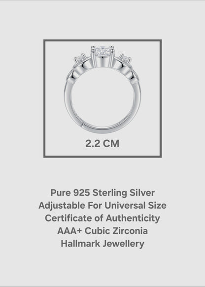 SH24K 925 Sterling Silver for Women 3-Stone Adjustable Ring with CZ
