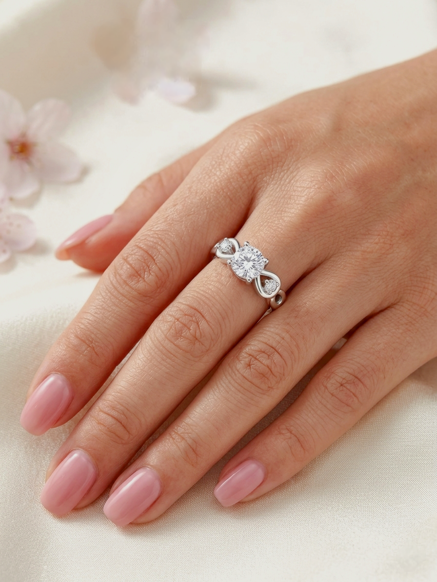 SH24K 925 Sterling Silver for Women 3-Stone Adjustable Ring with CZ