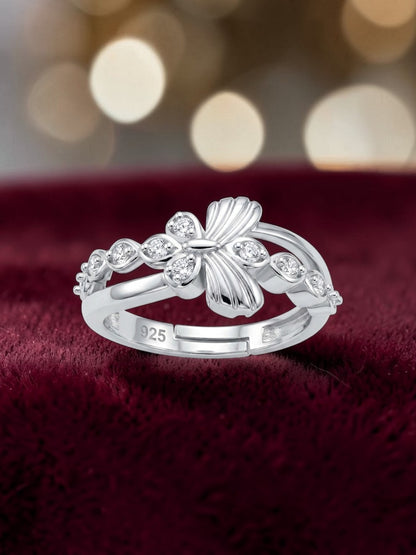 Pure 925 Sterling Silver Butterfly Ring for Women | Adjustable AAA+ Cubic Zirconia Rhodium Plated Ring for Valentine