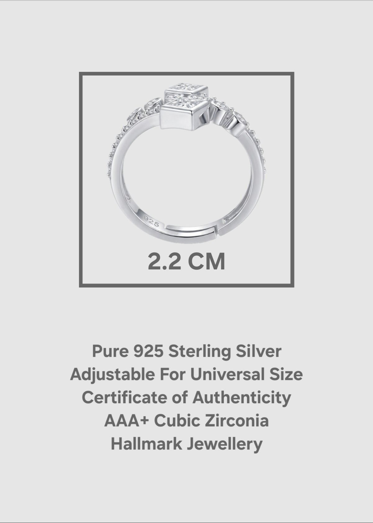 Pure 925 Sterling Silver Ring for Women | Adjustable Ring for Girls | Square AAA+ Cubic Zirconia Rhodium Plated Ring