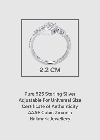 Pure 925 Sterling Silver Ring for Women | Adjustable Ring for Girls | Square AAA+ Cubic Zirconia Rhodium Plated Ring