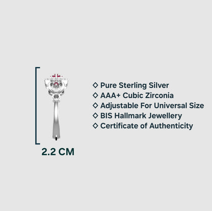 Pure 925 Sterling Silver Ring for Women | Ruby Touch Adjustable Cubic Zirconia Rhodium Plated Ring