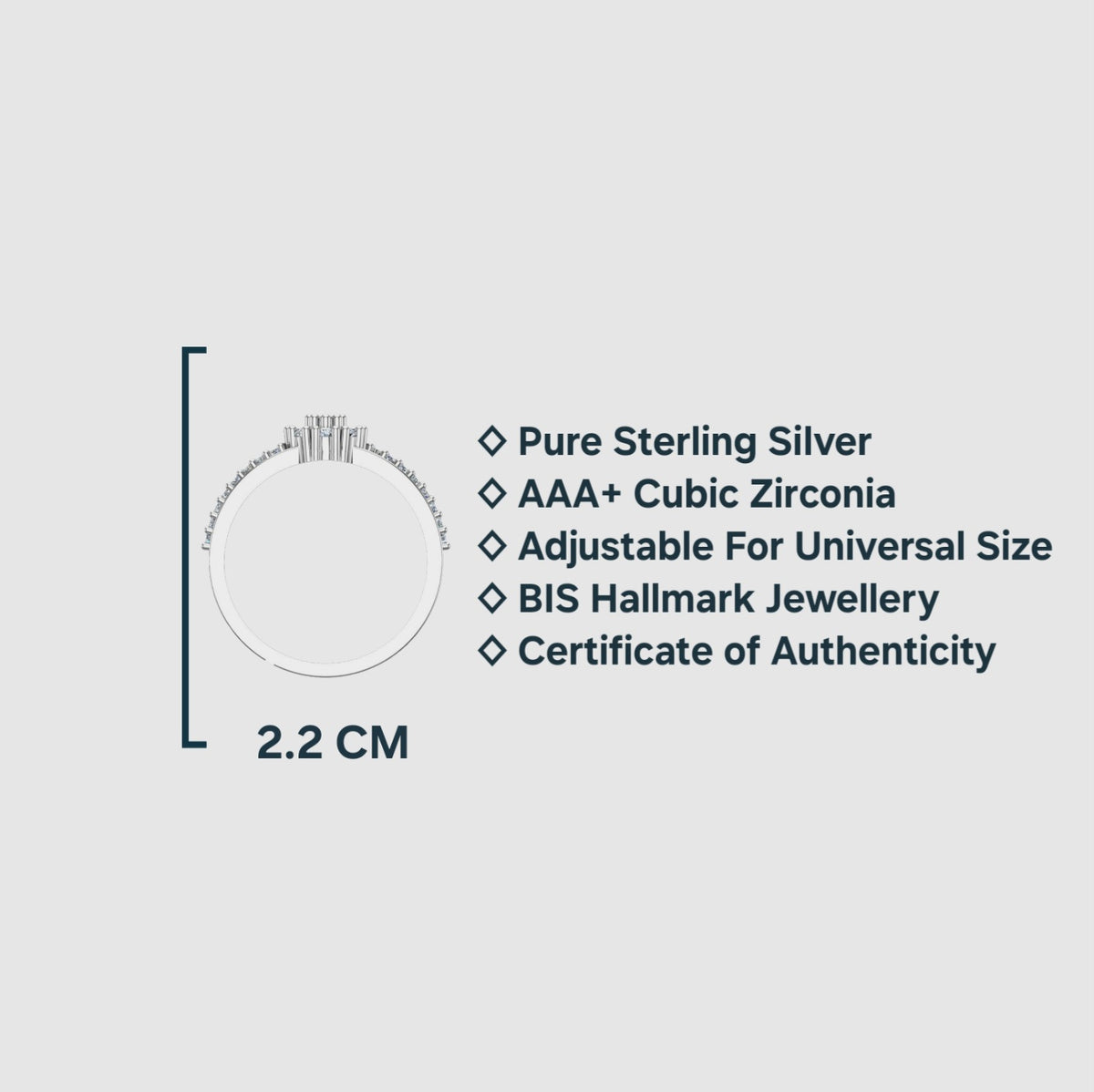 Pure 925 Sterling Silver Ring for Woman | Adjustable Cubic Zirconia Rhodium Plated Ring