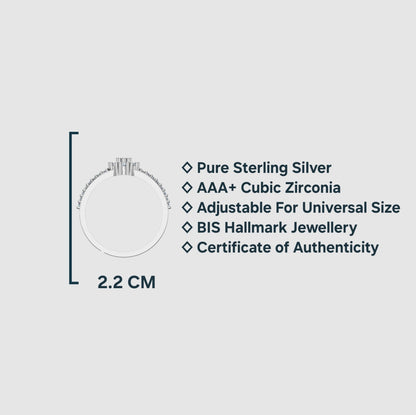 Pure 925 Sterling Silver Ring for Woman | Adjustable Cubic Zirconia Rhodium Plated Ring