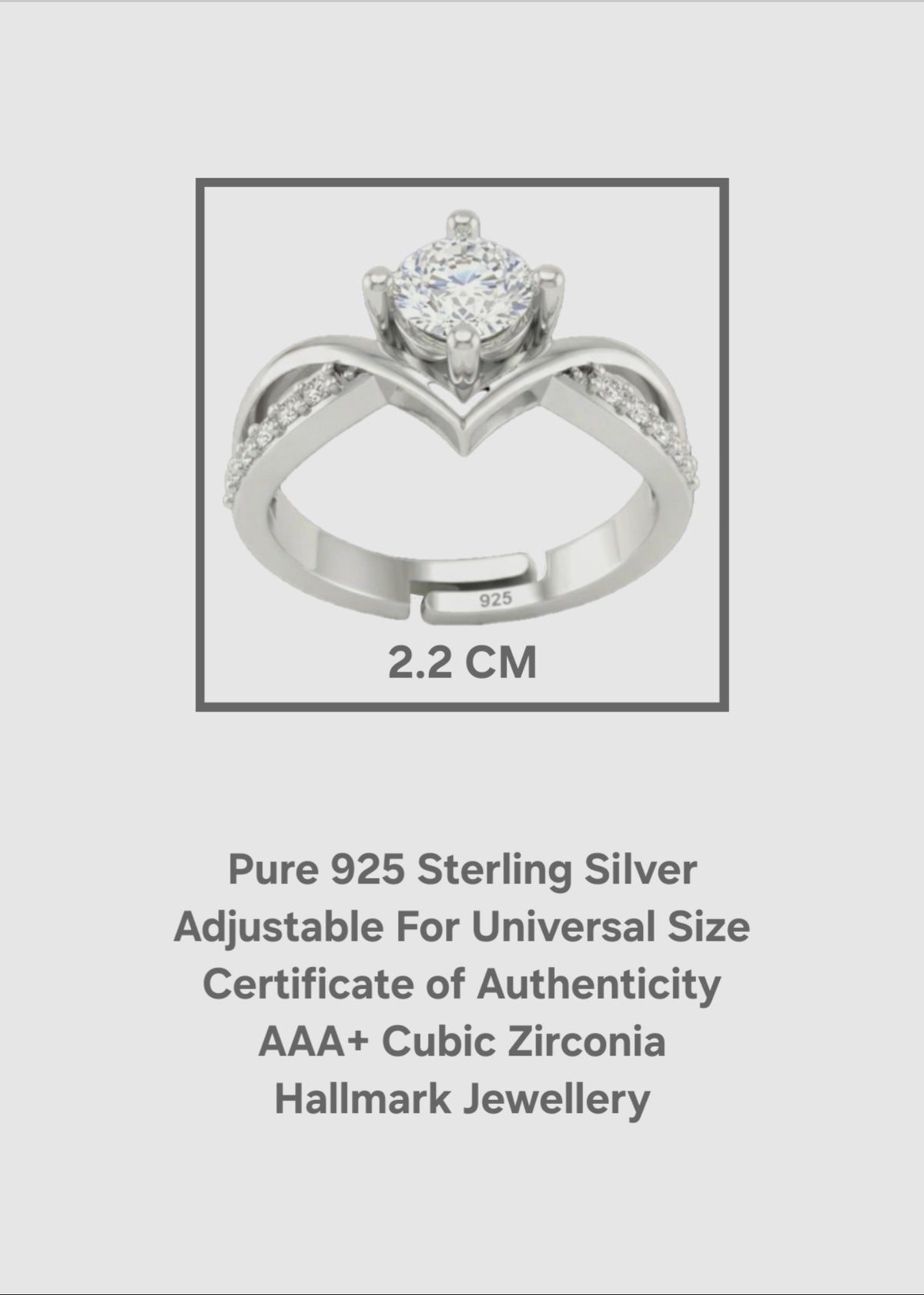SH24K 925 Adjustable V-Shape Solitaire Silver Ring for Women