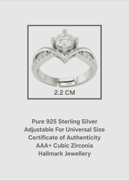 SH24K 925 Adjustable V-Shape Solitaire Silver Ring for Women