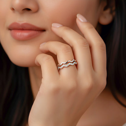 Pure 925 Sterling Silver Ring for Woman | Adjustable Band Ring | Sterling Silver Cubic Zirconia Rhodium Plated Ring
