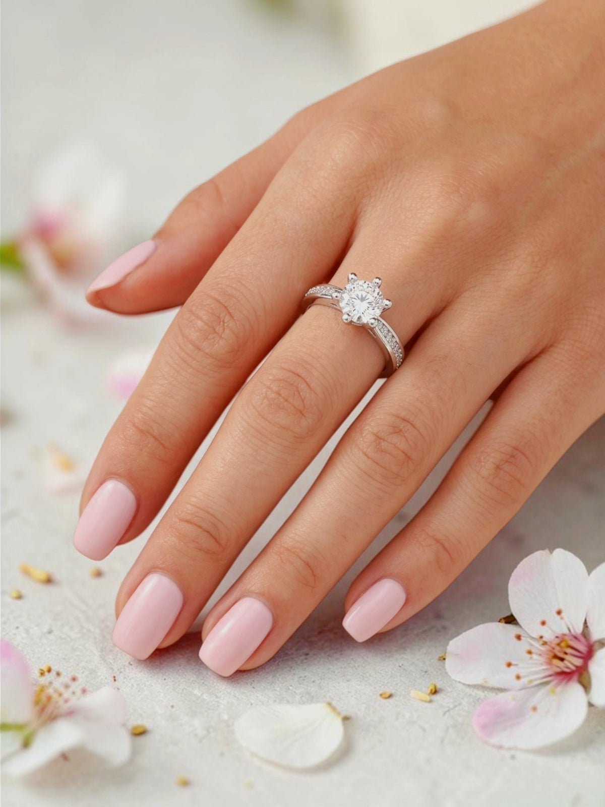 SH24K 925 Sterling Silver Solitaire Adjustable Ring for Women & Girls
