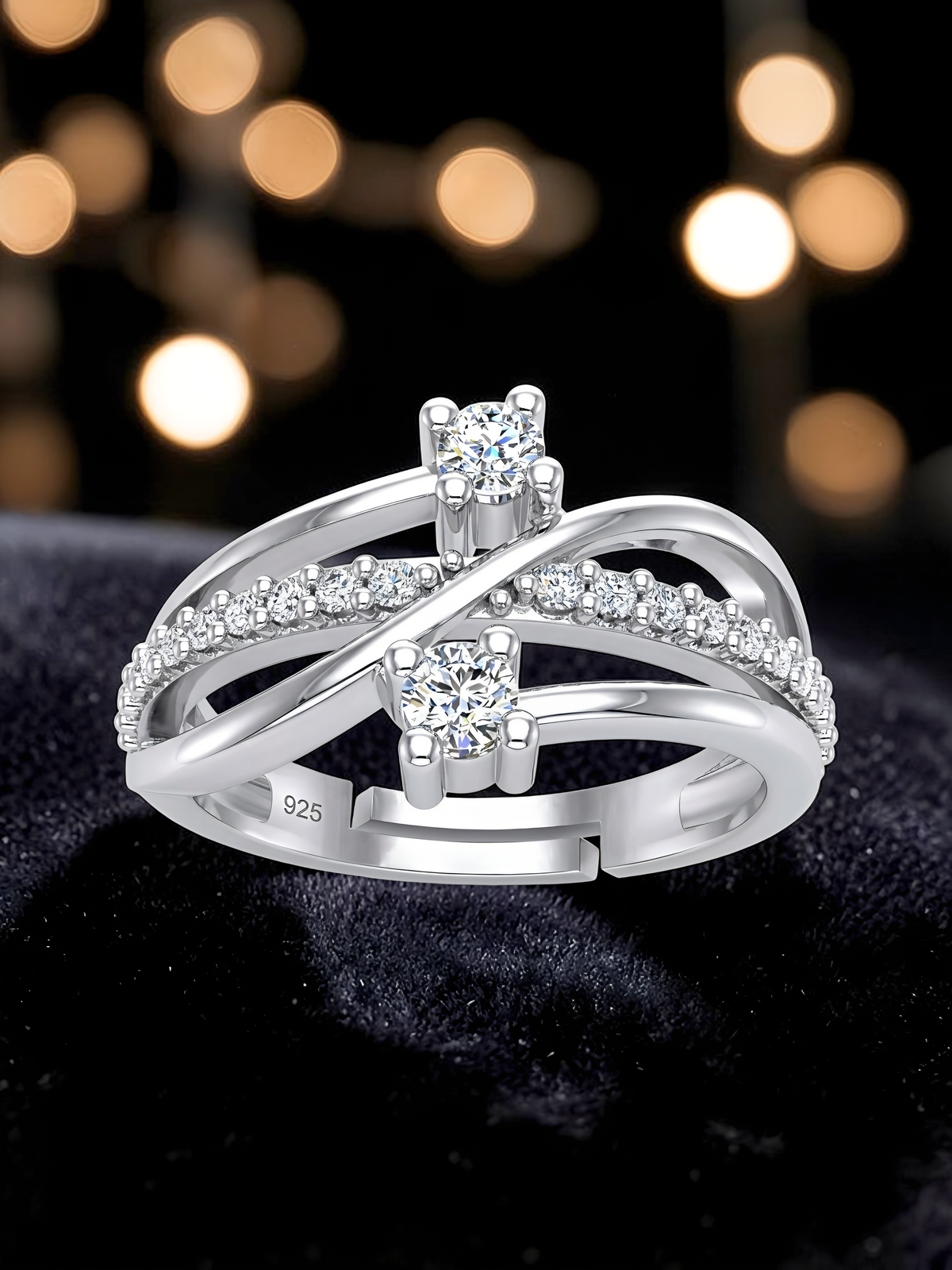 Pure 925 Sterling Silver Ring for Woman | AAA+ Cubic Zirconia Adjustable Rhodium Plated Ring