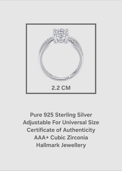 Sterling Silver Ring for women | Adjustable Solitaire Ring for Girls | Sterling Silver Cubic Zirconia Ring