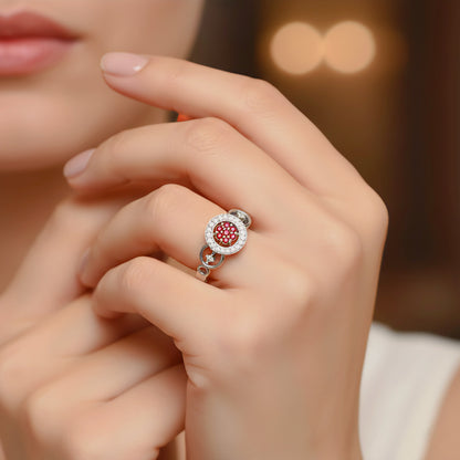 Pure 925 Sterling Silver Ring for Women | Ruby Touch Adjustable Cubic Zirconia Rhodium Plated Ring