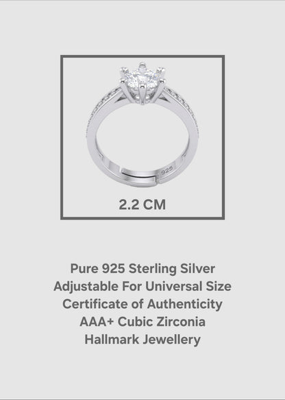 SH24K 925 Sterling Silver Solitaire Adjustable Ring for Women & Girls
