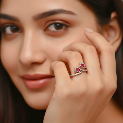 Pure 925 Sterling Silver Ring for Woman | Birch Ruby Adjustable Ring | Sterling Silver Crystal, Cubic Zirconia Rhodium Plated Ring