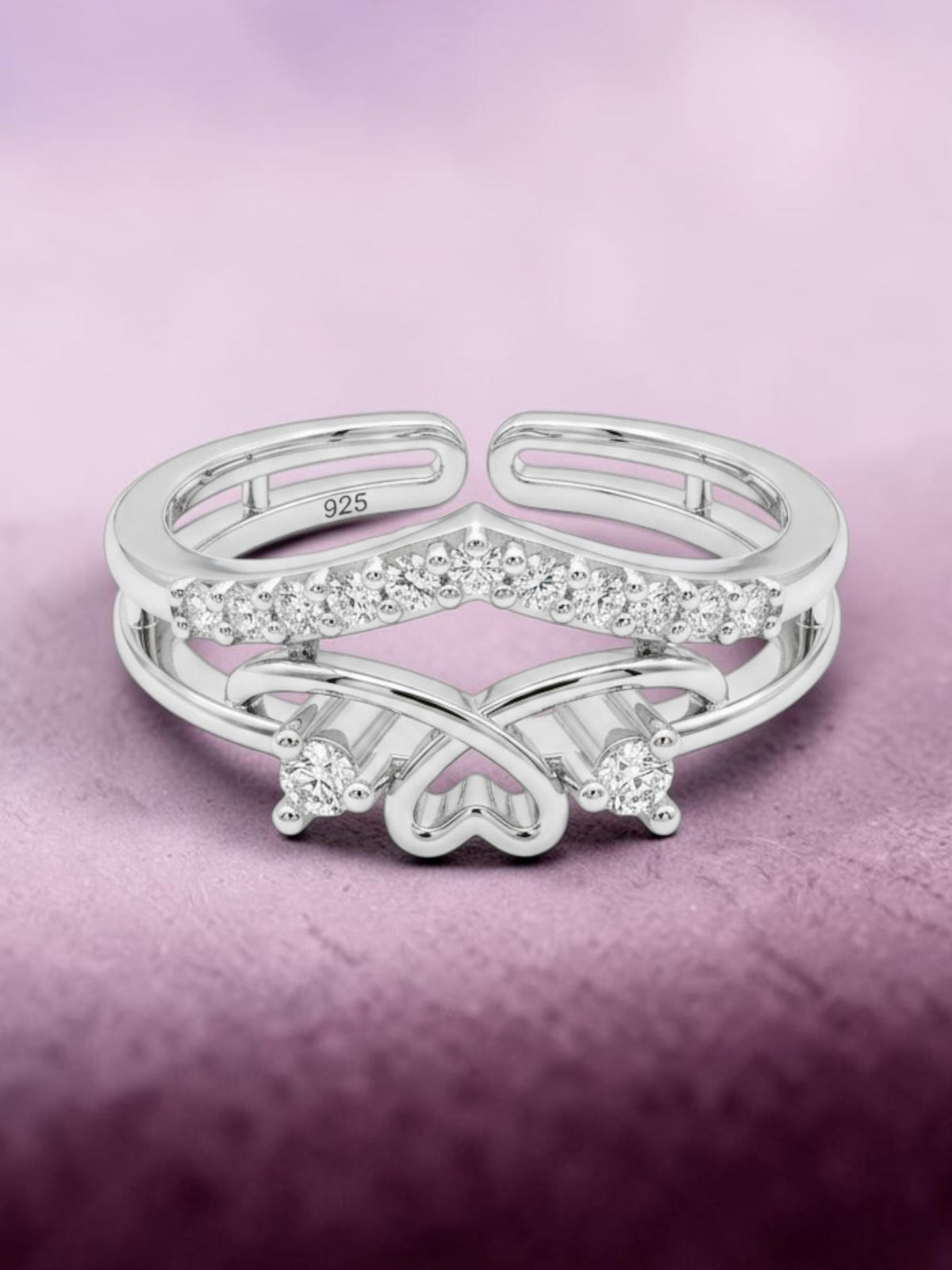 SH24K 925 Silver Infinity Heart Adjustable Multi-row Ring for Women